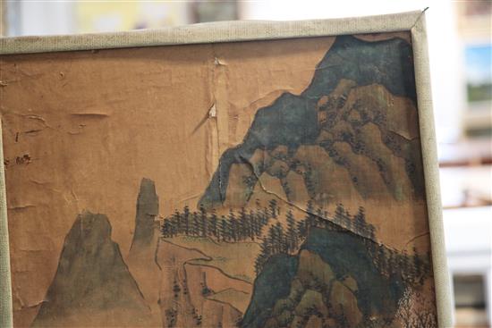 Chinese School Figures in mountain landscapes, 57 x 19in.